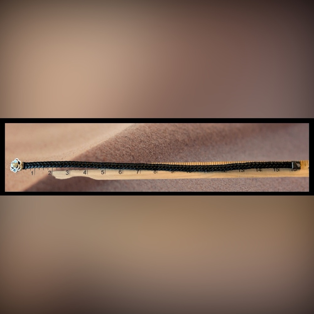 Black Braided Bracelet with Black & White Camellia Flower Charm - Picture 8 of 11